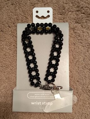 Phone -Wrist Strap Beaded Bracelet - Black